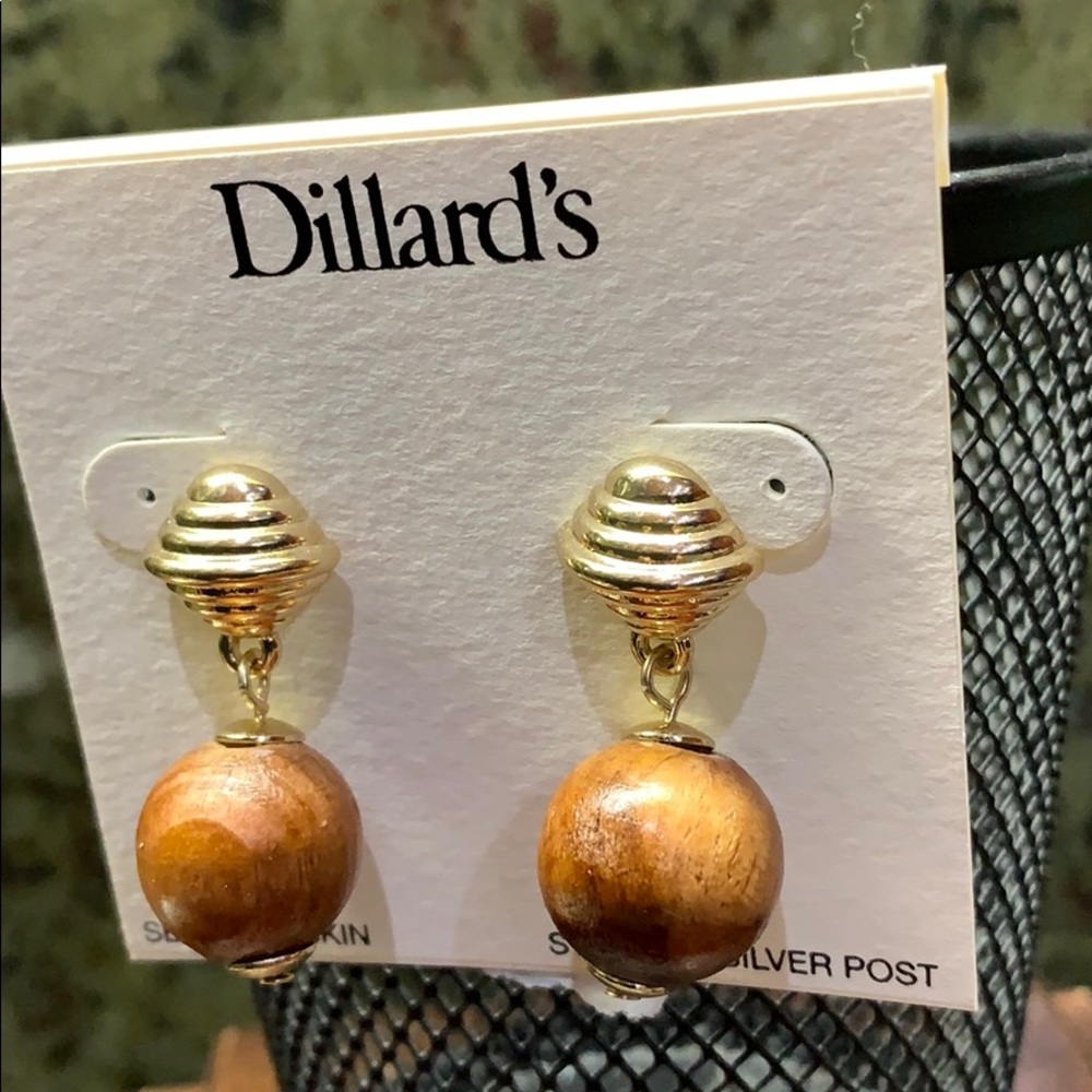 Dillard’s Sensitive Skin Wood Bead Sterling Silver Post Sphere Earrings NWTs